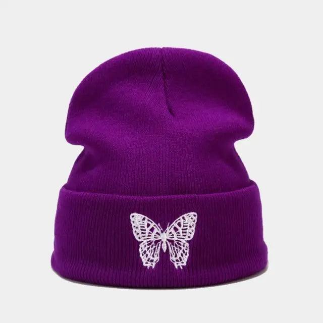Winter Comfortable Butterfly Warm Caps Soft Elastic Outdoor Elegant Cap For Women And Men Stretchy Cold Weather Caps