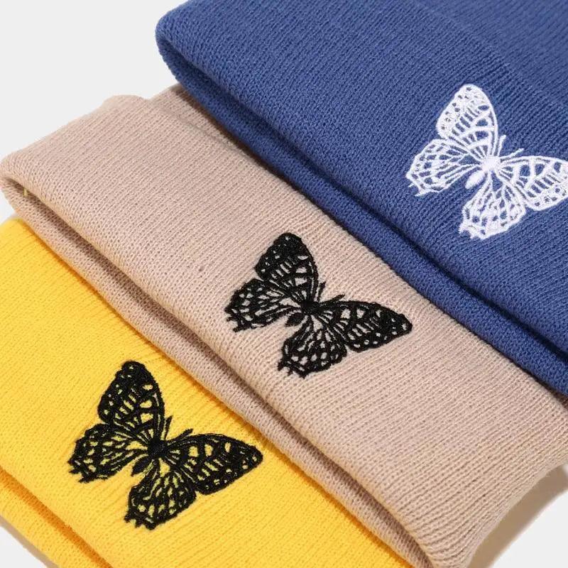 Winter Comfortable Butterfly Warm Caps Soft Elastic Outdoor Elegant Cap For Women And Men Stretchy Cold Weather Caps