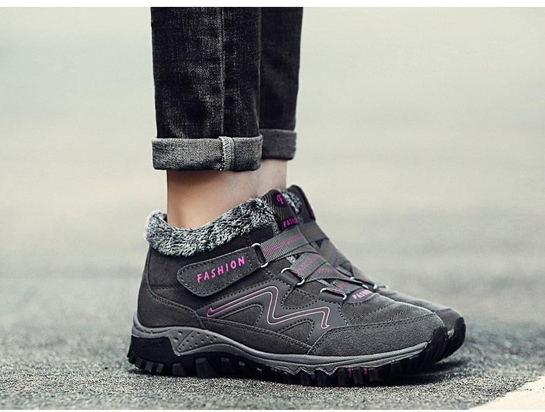 Winter Elegant Unisex Boots With Fur Warm Leather Snow Boots Winter Work Casual Shoes High Top Rubber Ankle Boots Leather Platform Fashion Luxury Boots Non-Slip Hiking Boots