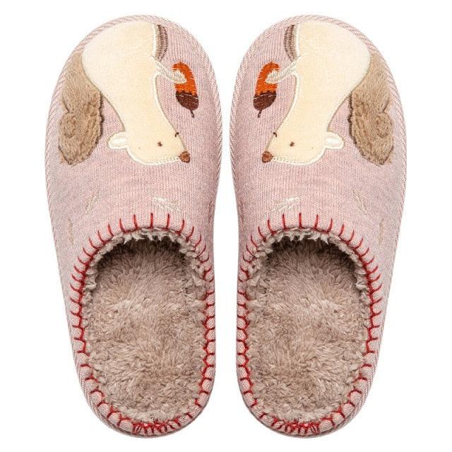 Winter House Women Fur Slippers Soft Memory Foam Sole Cute Fox Bear Bedroom Fluffy Slippers Couples Plush Shoes Comfortable Closed Toe House Slippers Shoes Anti slip Sandals Lightweight Winter Indoor Cartoon Slippers
