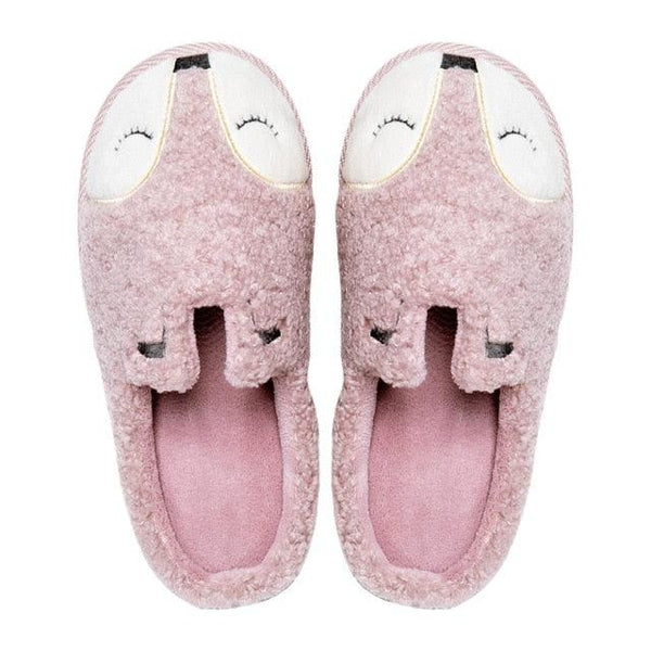 Winter House Women Fur Slippers Soft Memory Foam Sole Cute Fox Bear Bedroom Fluffy Slippers Couples Plush Shoes Comfortable Closed Toe House Slippers Shoes Anti slip Sandals Lightweight Winter Indoor Cartoon Slippers