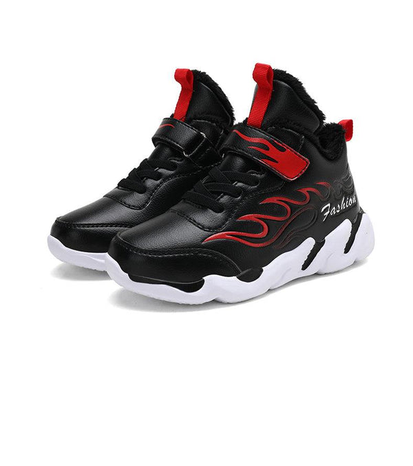 Winter Kids Sneakers Leather Children Sports Shoes Plush Warm Running Shoes For Boys Fashion Casual Walking Sneakers Water Resistant Hiking Boots Non Slip Athletic Outdoor Sneakers