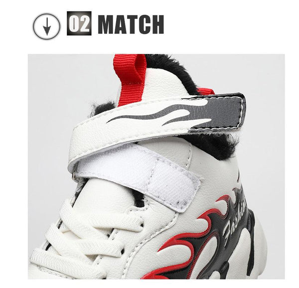 Winter Kids Sneakers Leather Children Sports Shoes Plush Warm Running Shoes For Boys Fashion Casual Walking Sneakers Water Resistant Hiking Boots Non Slip Athletic Outdoor Sneakers