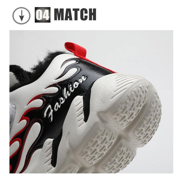 Winter Kids Sneakers Leather Children Sports Shoes Plush Warm Running Shoes For Boys Fashion Casual Walking Sneakers Water Resistant Hiking Boots Non Slip Athletic Outdoor Sneakers