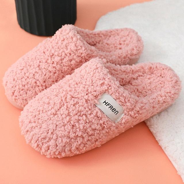 Winter Short Plush Cotton Home Slippers Women Indoor Floor Footwear Fashion Men Household Warm Slides Flat Couple House Slippers With Memory Foam Snd Comfortable Warm Shoes