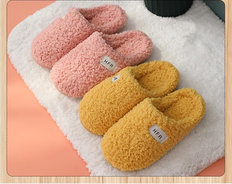 Winter Short Plush Cotton Home Slippers Women Indoor Floor Footwear Fashion Men Household Warm Slides Flat Couple House Slippers With Memory Foam Snd Comfortable Warm Shoes