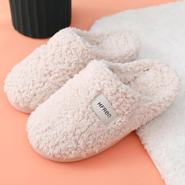 Winter Short Plush Cotton Home Slippers Women Indoor Floor Footwear Fashion Men Household Warm Slides Flat Couple House Slippers With Memory Foam Snd Comfortable Warm Shoes