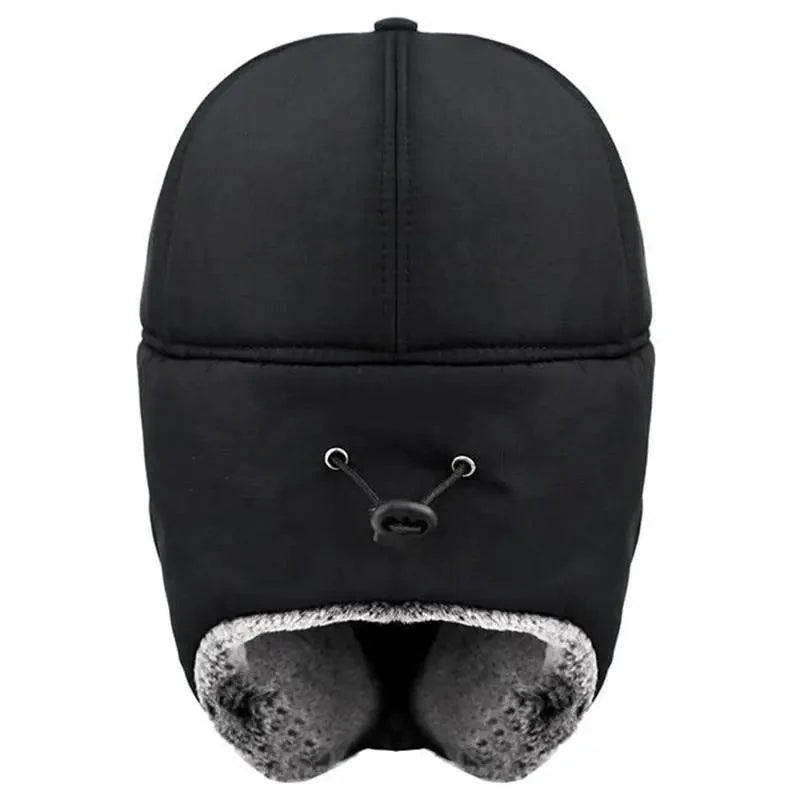 Winter Thermal Black Hat Fashion Ear Protection Face Windproof Adjustable Ski Cap Thicken Outdoor Hat