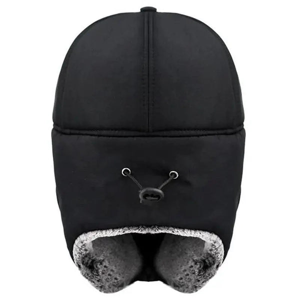 Winter Thermal Black Hat Fashion Ear Protection Face Windproof Adjustable Ski Cap Thicken Outdoor Hat