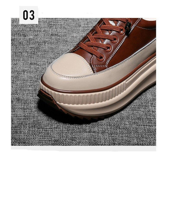 Winter Thich Womans Sneakers Warm Casual Vulcanized Shoes High Platform Boots Lace Up High Top Leather Sneakers Woman High Fashion Thick Soled Sports Walking  Platform Shoes 7CM