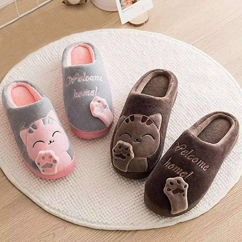 Winter Warm Home Slippers Women Cat Non-Slip Home Shoes Indoor Floor Bedroom Couple Plush House Slippers Comfort Plush Cute House Lucky Cat Warm Indoor Home Shoes