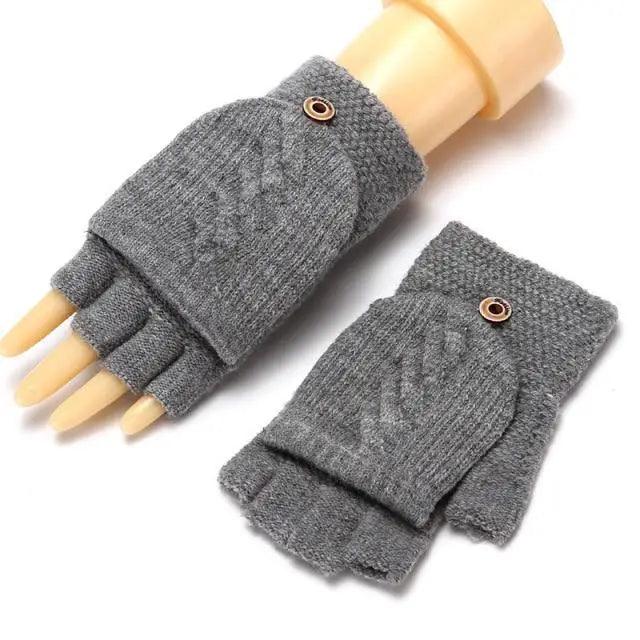 Winter Warm Thickening Wool Gloves Knitted Flip Fingerless Exposed Finger Thick Gloves Mittens Soft Cold Weather Women Gloves