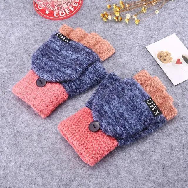 Winter Warm Thickening Wool Gloves Knitted Flip Fingerless Exposed Finger Thick Gloves Mittens Soft Cold Weather Women Gloves