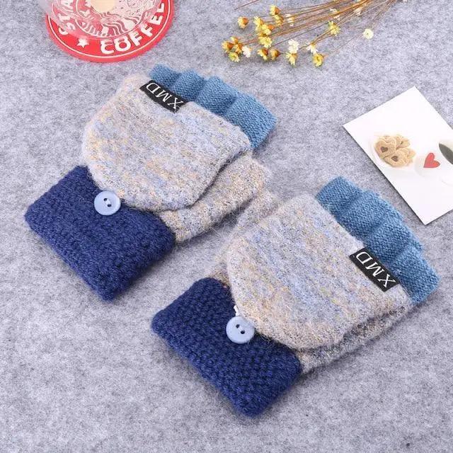 Winter Warm Thickening Wool Gloves Knitted Flip Fingerless Exposed Finger Thick Gloves Mittens Soft Cold Weather Women Gloves