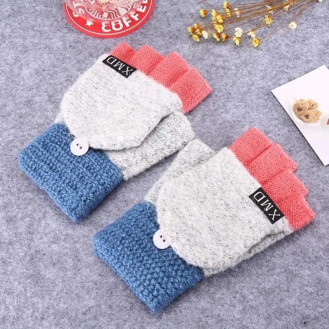 Winter Warm Thickening Wool Gloves Knitted Flip Fingerless Exposed Finger Thick Gloves Mittens Soft Cold Weather Women Gloves