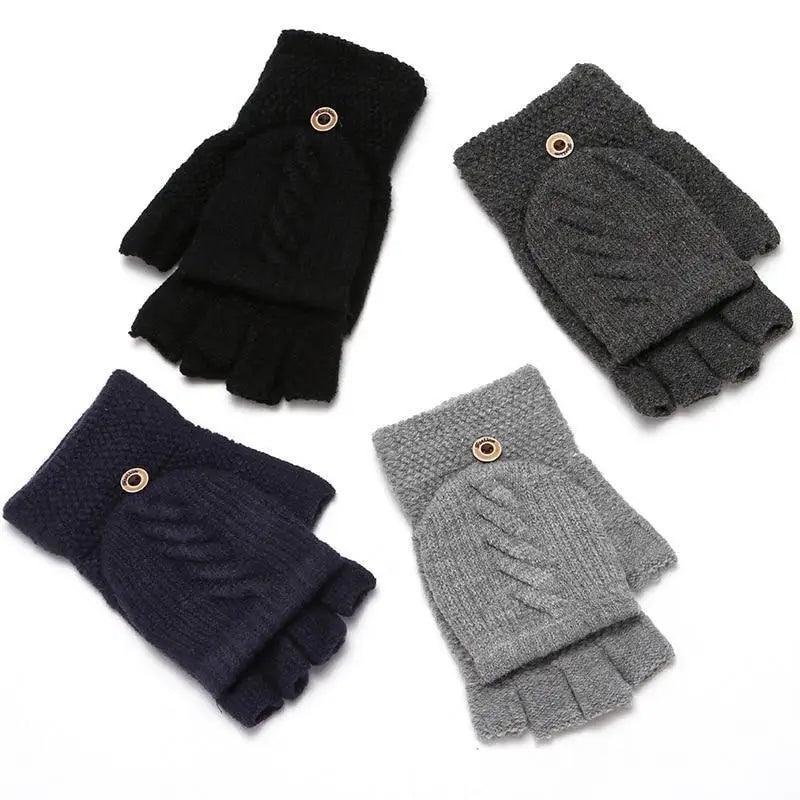 Winter Warm Thickening Wool Gloves Knitted Flip Fingerless Exposed Finger Thick Gloves Mittens Soft Cold Weather Women Gloves