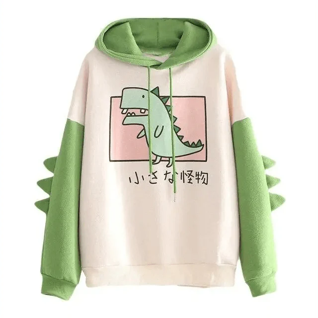 Winter Womens Hoodies Sweatshirt Dinosaur Print Long Sleeve Patchwork Tracksuit Oversize Pullover Hoodies Women Hoodies for Teen Girls Printed Cute Hooded Sweatshirt Junior Sports Outerwear Long Sleeve Hooded Pullovers Tops