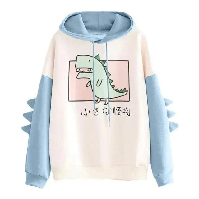 Winter Womens Hoodies Sweatshirt Dinosaur Print Long Sleeve Patchwork Tracksuit Oversize Pullover Hoodies Women Hoodies for Teen Girls Printed Cute Hooded Sweatshirt Junior Sports Outerwear Long Sleeve Hooded Pullovers Tops
