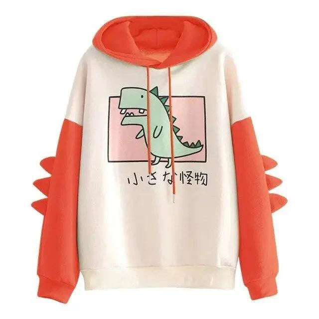 Winter Womens Hoodies Sweatshirt Dinosaur Print Long Sleeve Patchwork Tracksuit Oversize Pullover Hoodies Women Hoodies for Teen Girls Printed Cute Hooded Sweatshirt Junior Sports Outerwear Long Sleeve Hooded Pullovers Tops