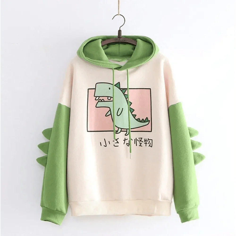 Winter Womens Hoodies Sweatshirt Dinosaur Print Long Sleeve Patchwork Tracksuit Oversize Pullover Hoodies Women Hoodies for Teen Girls Printed Cute Hooded Sweatshirt Junior Sports Outerwear Long Sleeve Hooded Pullovers Tops
