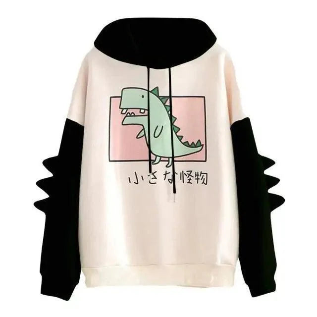 Winter Womens Hoodies Sweatshirt Dinosaur Print Long Sleeve Patchwork Tracksuit Oversize Pullover Hoodies Women Hoodies for Teen Girls Printed Cute Hooded Sweatshirt Junior Sports Outerwear Long Sleeve Hooded Pullovers Tops