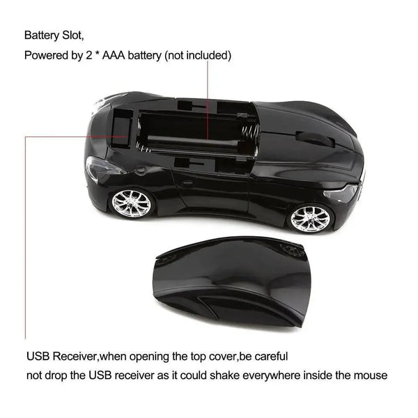 Wireless Black Sports Car USB Mouse Design Computer 1600 DPI Mouse Mini Ergonomic Gaming Mouse For Laptop And Computer 2.4Ghz
