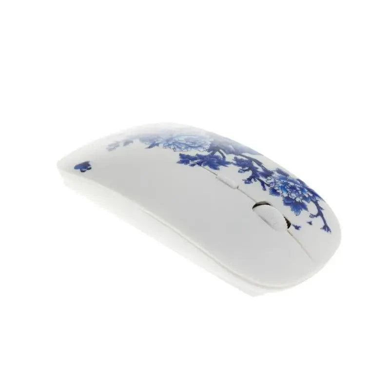 Wireless Blue White Flower Pattern Mouse Optical Mice 1600 DPI Wireless Mouse Portable Mobile Office USB Mouse