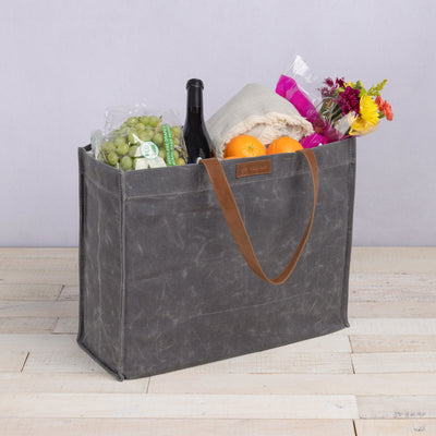 Market Waxed Canvas Tote with Leatherette Handles