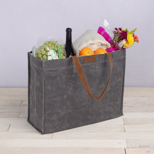 Market Waxed Canvas Tote with Leatherette Handles