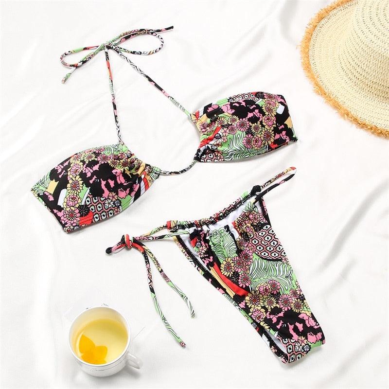 Women Bikini Set Solid Color Swimsuit Women Two Piece Swimsuit Swimwear Halter String Triangle Bikini Sets Women Hollow Out Bikinis String Swimwear Women Adjustable Bathing Suit