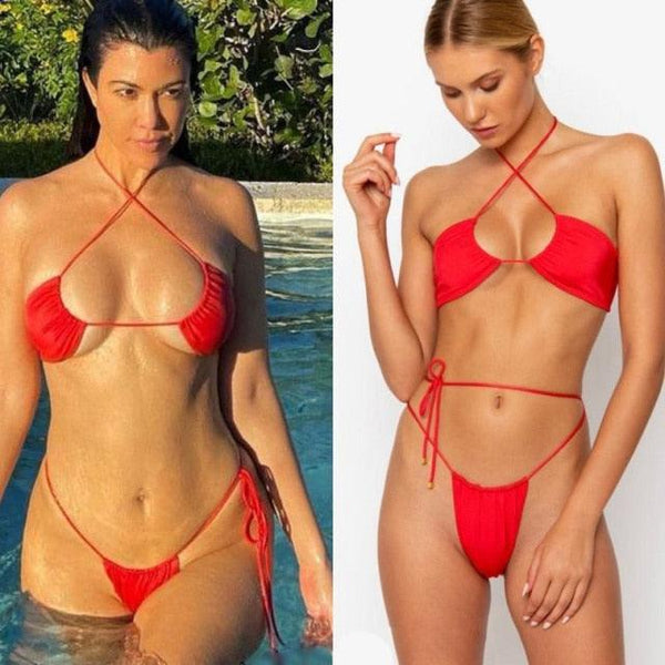 Women Bikini Set Solid Color Swimsuit Women Two Piece Swimsuit Swimwear Halter String Triangle Bikini Sets Women Hollow Out Bikinis String Swimwear Women Adjustable Bathing Suit
