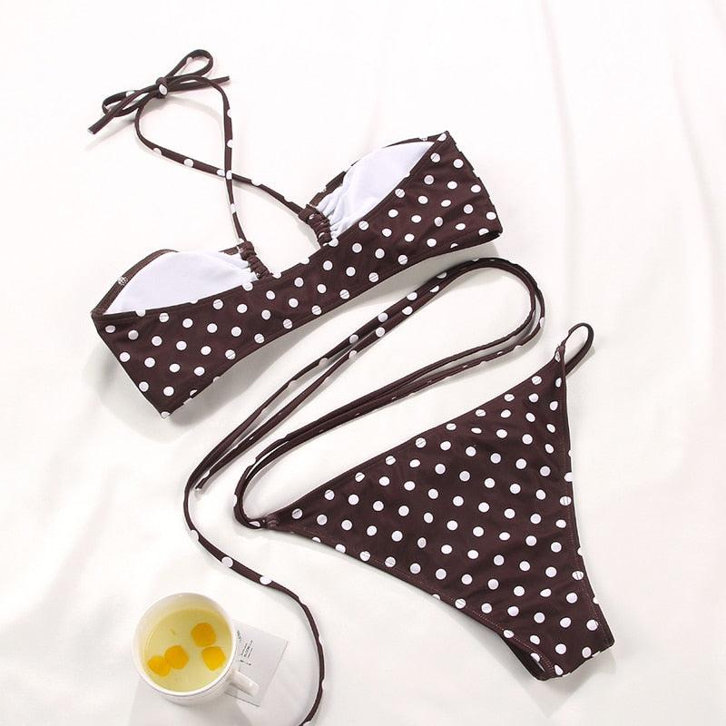 Women Bikini Set Solid Color Swimsuit Women Two Piece Swimsuit Swimwear Halter String Triangle Bikini Sets Women Hollow Out Bikinis String Swimwear Women Adjustable Bathing Suit