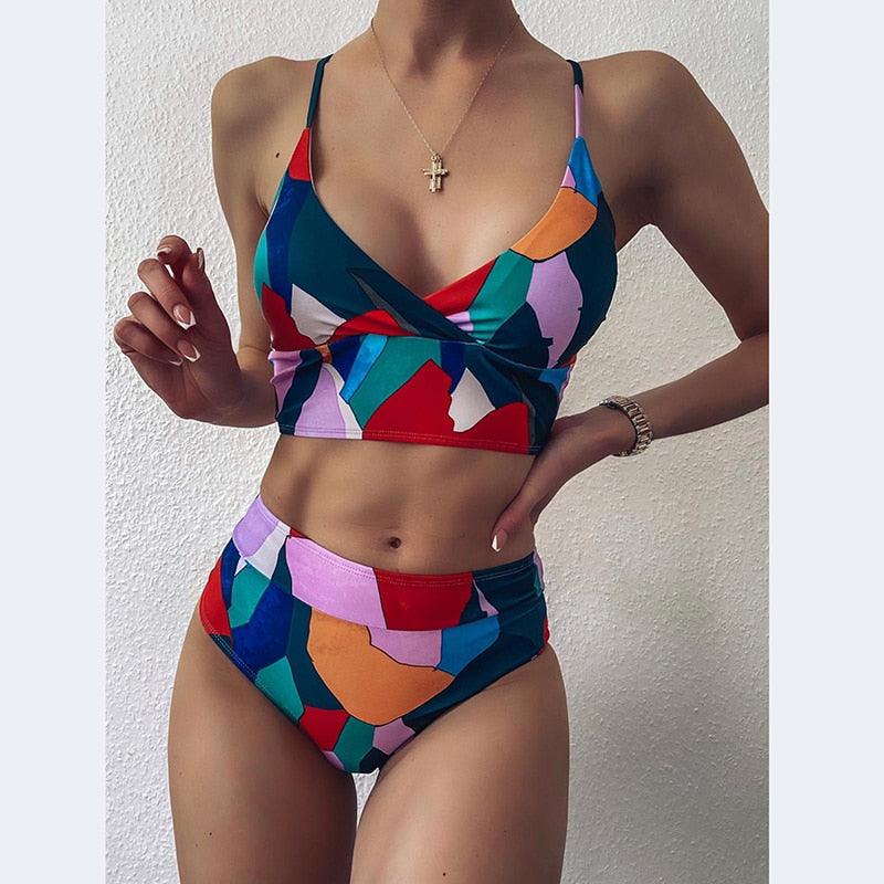 Women Bikini Sets Solid Color Ruffled Swimwear Bathing Suits 2 Piece Split Push Up Bandage Beachwear Women's Bikini Scoop Neck Straps Cutout Crop Top Lace Up Bottom Comfortable Two Piece Swimsuits