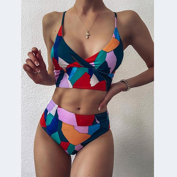 Women Bikini Sets Solid Color Ruffled Swimwear Bathing Suits 2 Piece Split Push Up Bandage Beachwear Women's Bikini Scoop Neck Straps Cutout Crop Top Lace Up Bottom Comfortable Two Piece Swimsuits
