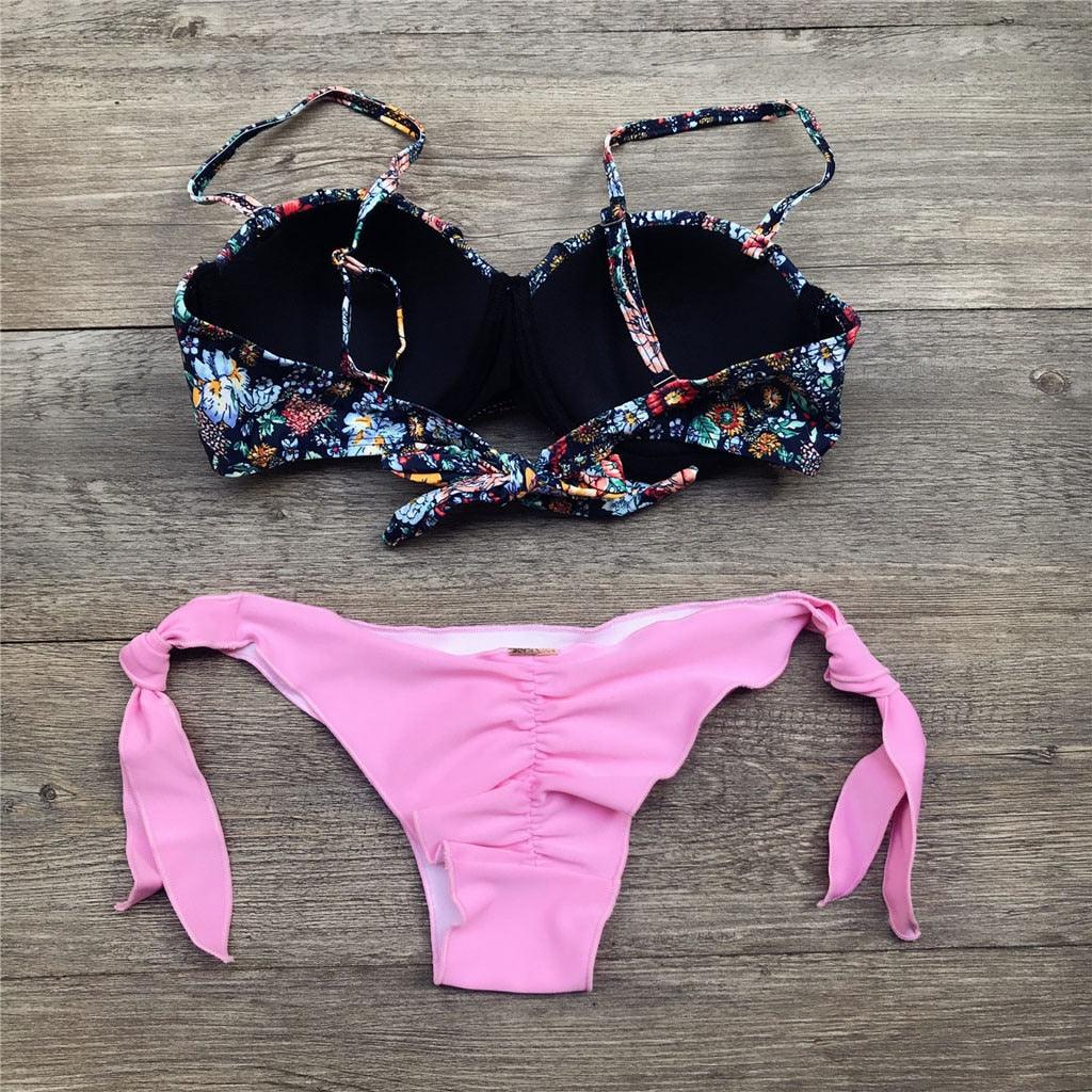 Women Bikini Swimsuit Bandage Floral Print Swimwear Split Bathing Suit Swimsuit Women Two 2 Piece Split Swimsuit  Bandage  Bikini Sets Halter Tops Bottoms Strapless Swimwear