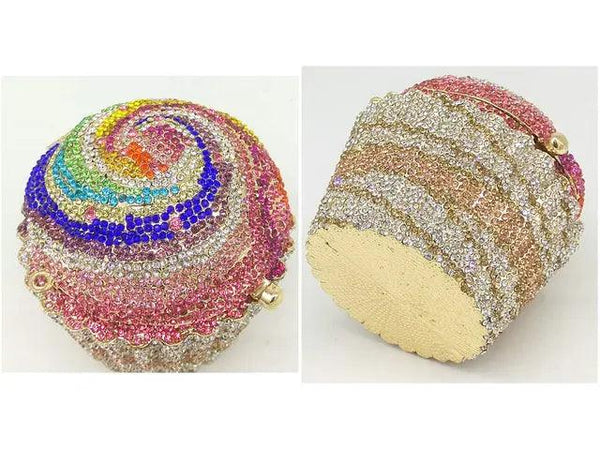 Women Blue Cupcake Evening Bag Crystal Clutch Purses Wedding Bridal Rhinestone Handbag Party Minaudiere Bag