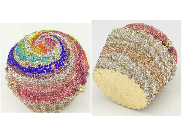 Women Blue Cupcake Evening Bag Crystal Clutch Purses Wedding Bridal Rhinestone Handbag Party Minaudiere Bag