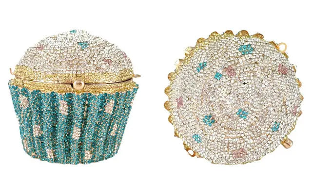Women Blue Cupcake Evening Bag Crystal Clutch Purses Wedding Bridal Rhinestone Handbag Party Minaudiere Bag