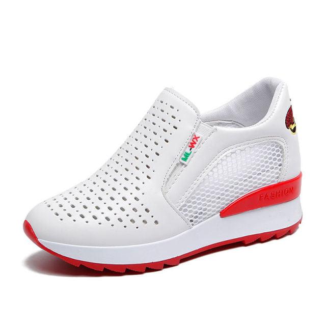 Women Comfortable Casual Shoes Summer Slip On Mixed Colors Increasing Height Sneakers Fashion High Top Hidden Heel Shoes Casual Platform Ankle Boots