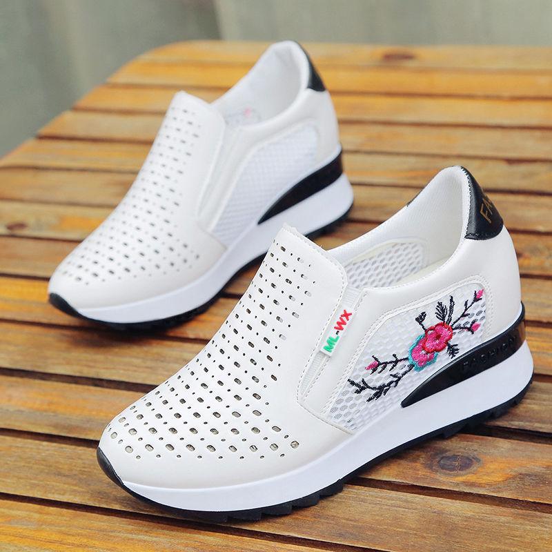 Women Comfortable Casual Shoes Summer Slip On Mixed Colors Increasing Height Sneakers Fashion High Top Hidden Heel Shoes Casual Platform Ankle Boots