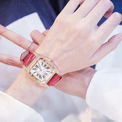 Women Diamond Watch Starry Square Dial Bracelet Watches Set Ladies Leather Band Quartz Wristwatch Minimalist Transparent Leather Watch For Girls Band Casual Analog Quartz Ladies Watch