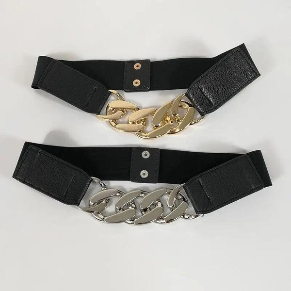 Women Elegant Elastic Stretch Wide Dress Belt  Big Chain Waistbands For Women Luxury Party Belts For Dresses