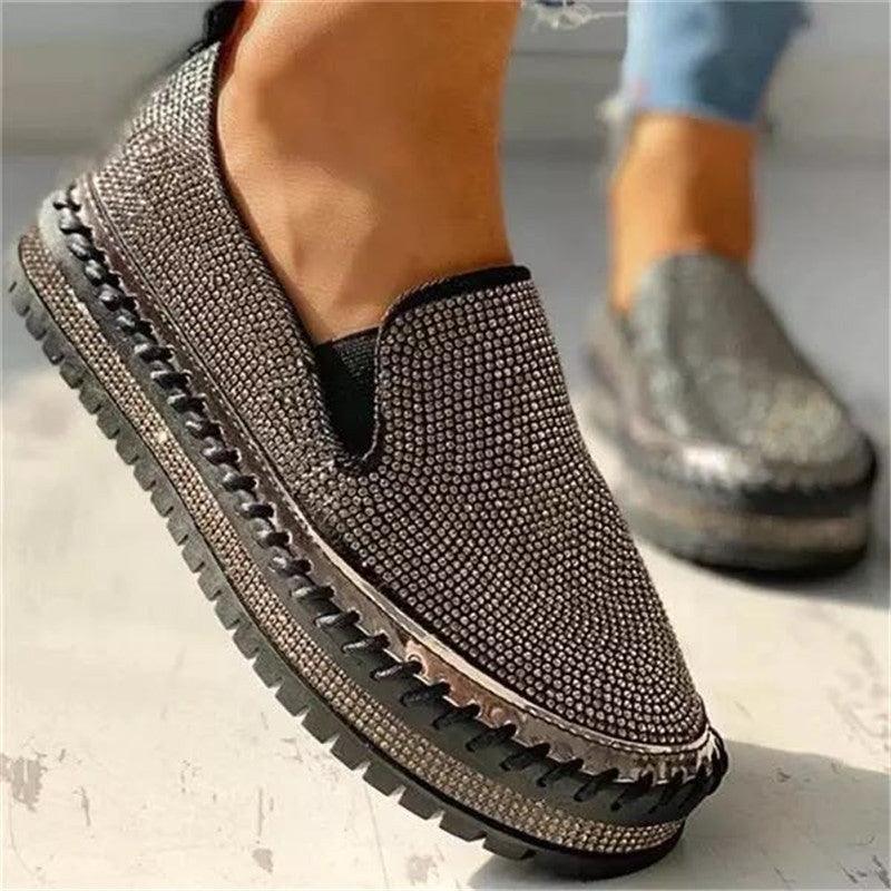 Women Flat Glitter Espadrilles Casual Female Mesh Lace Up Platform Comfortable Vulcanized Shoes Unisex Flat Memory Foam Cushioned Insole Casual Slip-On Loafers Shoes