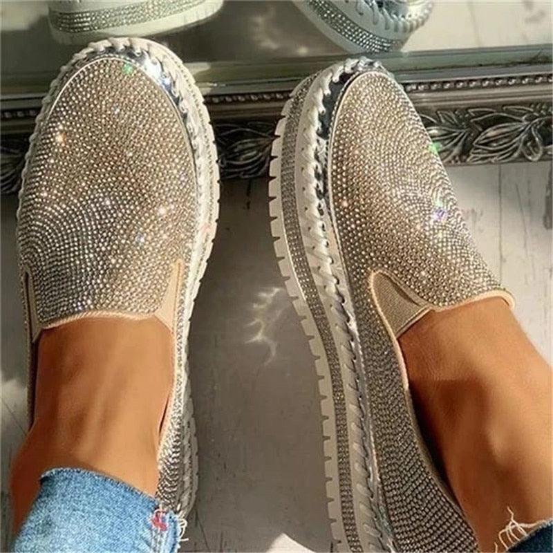 Women Flat Glitter Espadrilles Casual Female Mesh Lace Up Platform Comfortable Vulcanized Shoes Unisex Flat Memory Foam Cushioned Insole Casual Slip-On Loafers Shoes