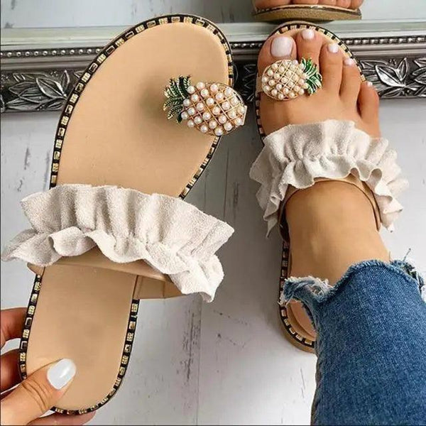 Women Flat Yellow Sandals Summer Fashion Elegant Comfortable Pineapple Design For Womens