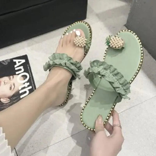 Women Flat Yellow Sandals Summer Fashion Elegant Comfortable Pineapple Design For Womens