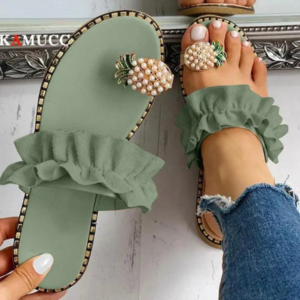 Women Flat Yellow Sandals Summer Fashion Elegant Comfortable Pineapple Design For Womens