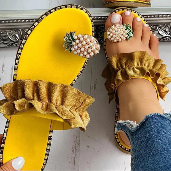 Women Flat Yellow Sandals Summer Fashion Elegant Comfortable Pineapple Design For Womens