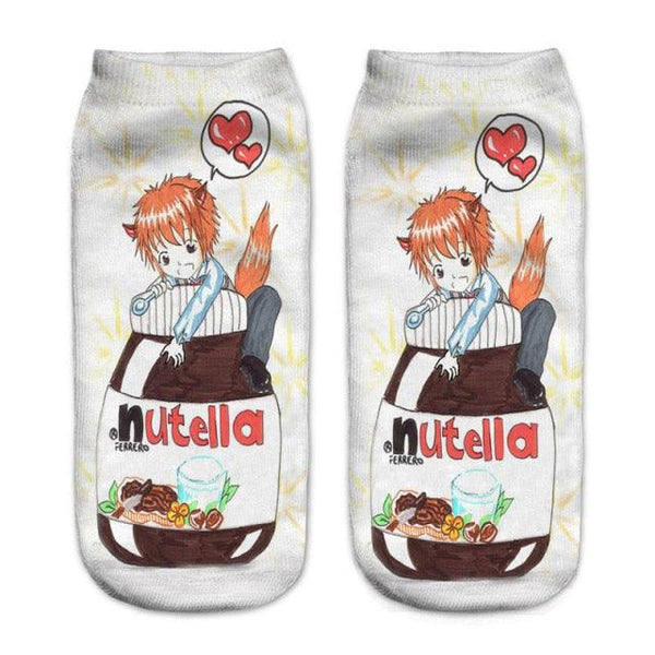 Women Funny Cute 3D Print Foods White Nutella Character Socks Unisex Happy Breathable Cotton Cartoon Donuts Biscuit Dessert Gift Socks For Men And Women