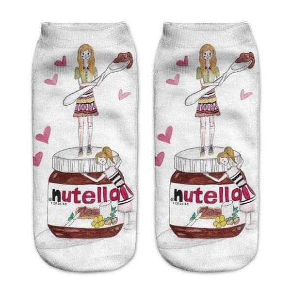 Women Funny Cute 3D Print Foods White Nutella Character Socks Unisex Happy Breathable Cotton Cartoon Donuts Biscuit Dessert Gift Socks For Men And Women